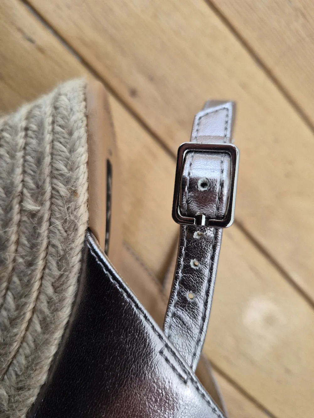 Zara TRF Metallic Silver Espadrille Wedge 37 Sandals Slingback Platform Mrtallic - Picture 9 of 15